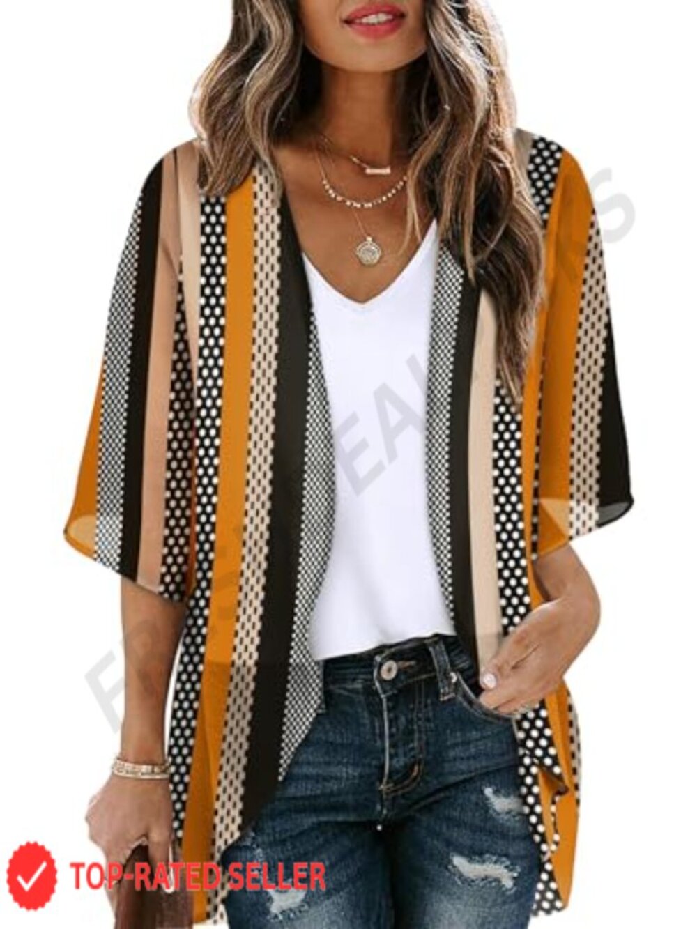 Women's Sheer 3/4 Sleeve Open Front Cardigan Beach Coverup Lightweight